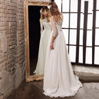 Vestidos de novia con mangas tres cuartos, parte superior de encaje, vestidos de gasa con fajas de cuentas 