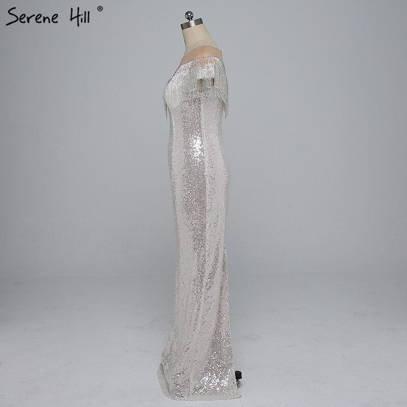 On Sale no return no refund Sale 2025 Beading Tassel Latest Evening gown Designs Sleeveless Fashion Sexy Mermaid Sequin Evening Dress Real Photo LA6378