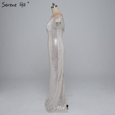 En oferta, sin devoluciones ni reembolsos. Rebajas 2025. Últimos diseños de vestidos de noche con borlas y cuentas. Vestido de noche de sirena sexy con lentejuelas, sin mangas, a la moda. Foto real LA6378 