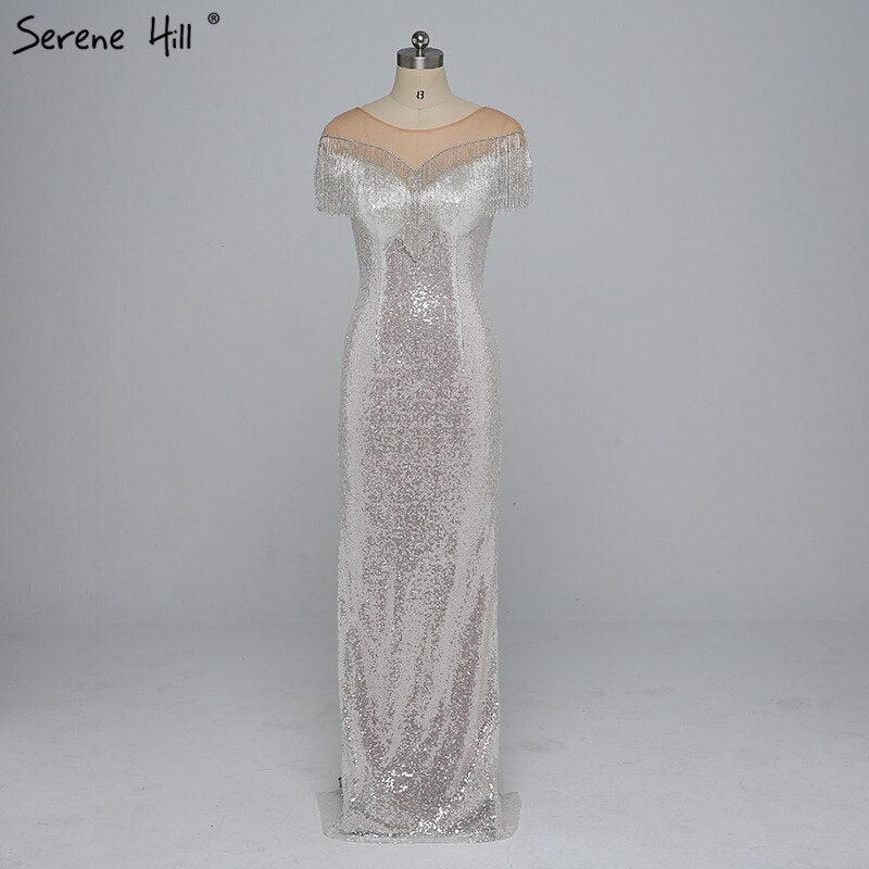On Sale no return no refund Sale 2025 Beading Tassel Latest Evening gown Designs Sleeveless Fashion Sexy Mermaid Sequin Evening Dress Real Photo LA6378