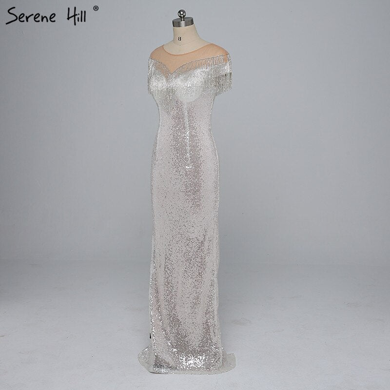 On Sale no return no refund Sale 2025 Beading Tassel Latest Evening gown Designs Sleeveless Fashion Sexy Mermaid Sequin Evening Dress Real Photo LA6378