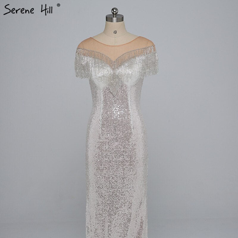 On Sale no return no refund Sale 2025 Beading Tassel Latest Evening gown Designs Sleeveless Fashion Sexy Mermaid Sequin Evening Dress Real Photo LA6378