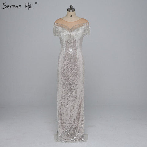 En oferta, sin devoluciones ni reembolsos. Rebajas 2025. Últimos diseños de vestidos de noche con borlas y cuentas. Vestido de noche de sirena sexy con lentejuelas, sin mangas, a la moda. Foto real LA6378 