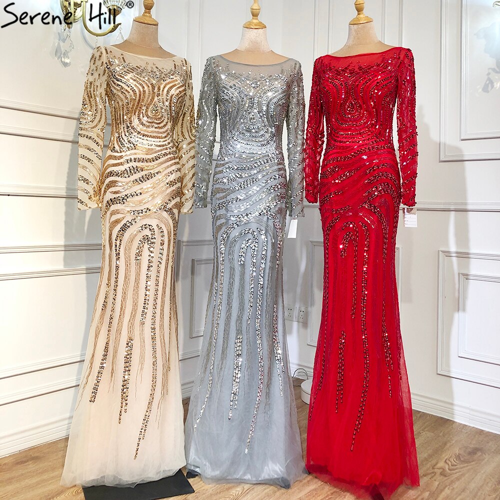 On Sale no return no refund Sale 2025 High-end Luxury Beading Mermaid Evening Dresses Newest Long Sleeves Fashion Sexy Evening Gowns Real Photo LA6405