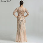 On Sale no return no refund Sale 2025 High-end Luxury Beading Mermaid Evening Dresses Newest Long Sleeves Fashion Sexy Evening Gowns Real Photo LA6405