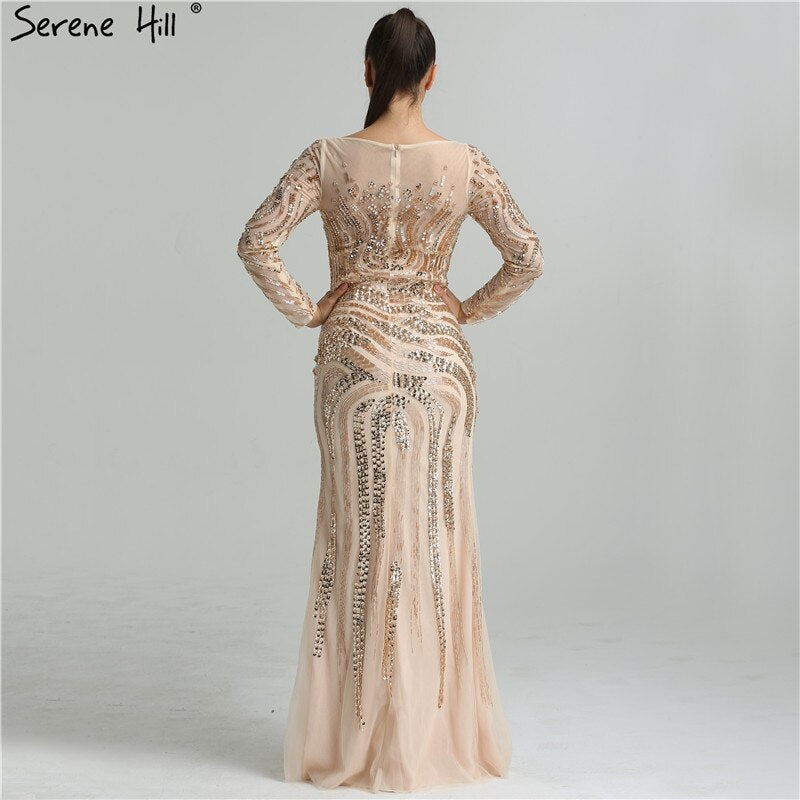 On Sale no return no refund Sale 2025 High-end Luxury Beading Mermaid Evening Dresses Newest Long Sleeves Fashion Sexy Evening Gowns Real Photo LA6405