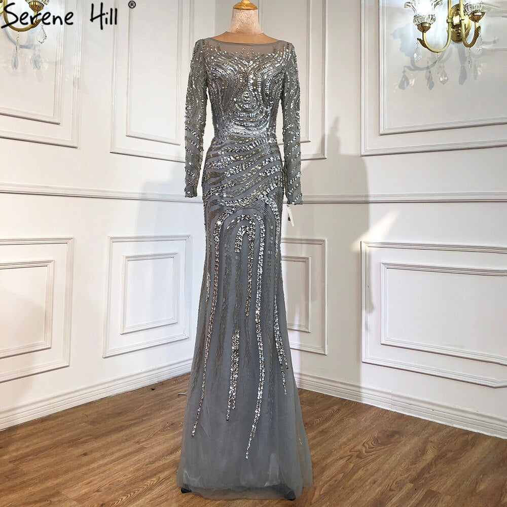 On Sale no return no refund Sale 2025 High-end Luxury Beading Mermaid Evening Dresses Newest Long Sleeves Fashion Sexy Evening Gowns Real Photo LA6405