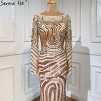 On Sale no return no refund Sale 2025 High-end Luxury Beading Mermaid Evening Dresses Newest Long Sleeves Fashion Sexy Evening Gowns Real Photo LA6405