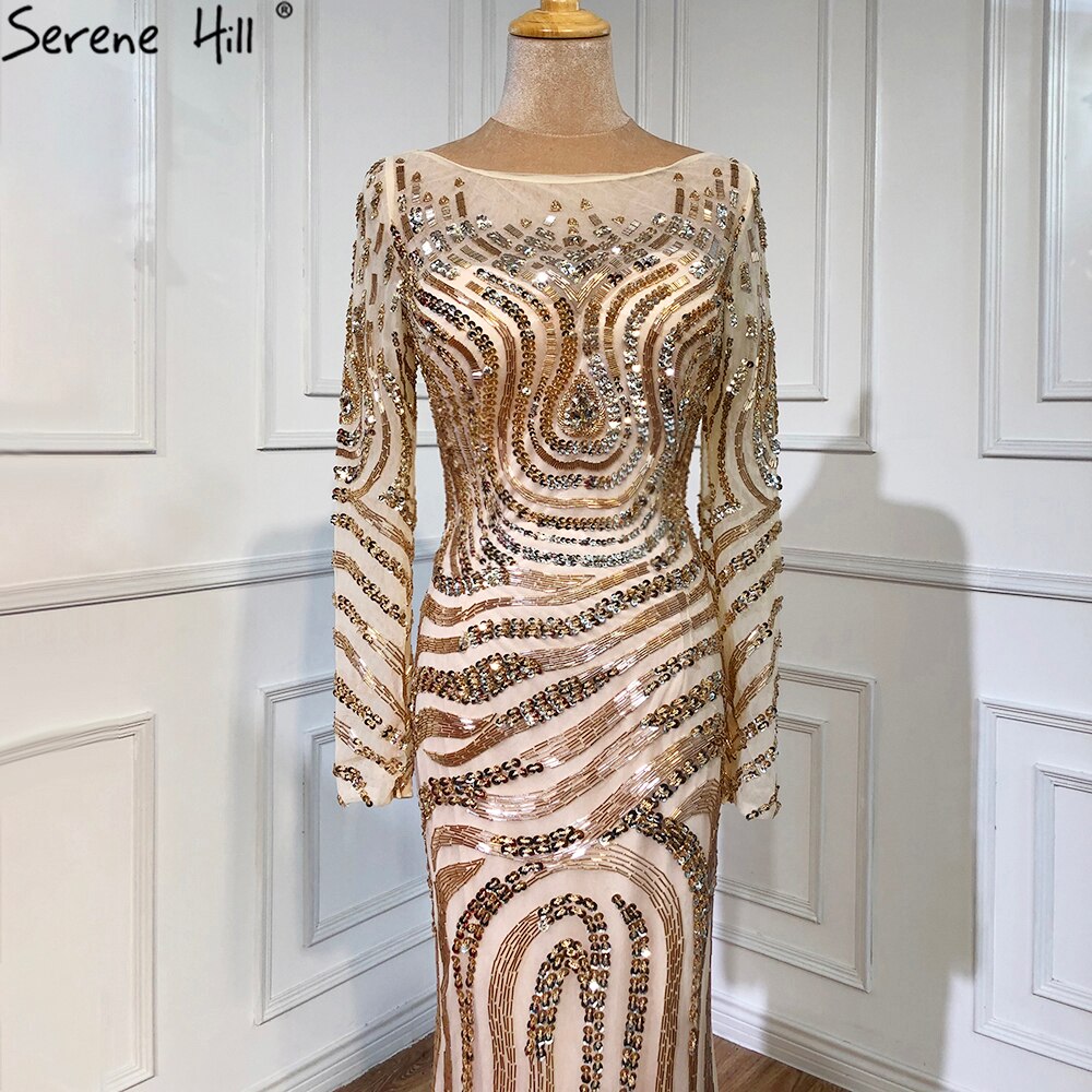 On Sale no return no refund Sale 2025 High-end Luxury Beading Mermaid Evening Dresses Newest Long Sleeves Fashion Sexy Evening Gowns Real Photo LA6405