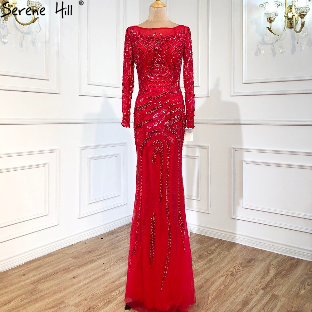 On Sale no return no refund Sale 2025 High-end Luxury Beading Mermaid Evening Dresses Newest Long Sleeves Fashion Sexy Evening Gowns Real Photo LA6405