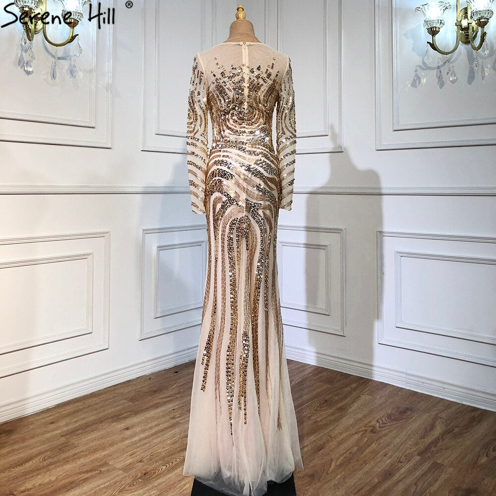 On Sale no return no refund Sale 2025 High-end Luxury Beading Mermaid Evening Dresses Newest Long Sleeves Fashion Sexy Evening Gowns Real Photo LA6405