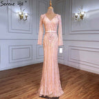On Sale No Return No Refund Sale Long Sleeves Luxury Sparkly Tulle Evening Dresses Mermaid Beading LA6396
