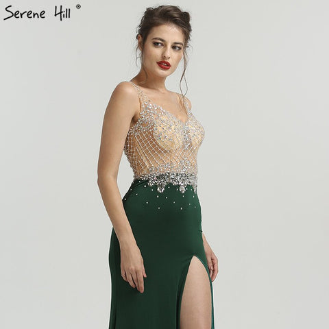 En oferta, sin devoluciones ni reembolsos. Rebajas 2025. Nuevos vestidos de noche de sirena verdes sin mangas con pedrería de diamantes, vestidos de noche sexys LA6592 