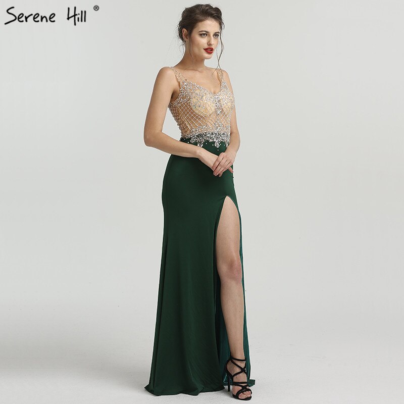 On Sale no return no refund Sale 2025 Newest Green Sleeveless Mermaid Evening Dresses Fashion Diamond Beading Sexy Evening Gowns LA6592