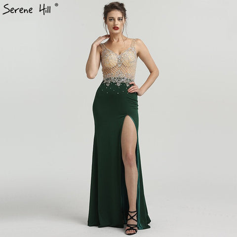 En oferta, sin devoluciones ni reembolsos. Rebajas 2025. Nuevos vestidos de noche de sirena verdes sin mangas con pedrería de diamantes, vestidos de noche sexys LA6592 