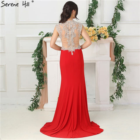 On Sale no return no refund Sale 2025 Red Deep V-Neck Sexy Evening Dresses Beading Sleeveless Bride Toasting Evening Gowns LA6680
