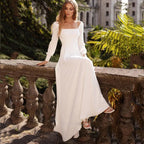 Vestidos de novia sencillos de manga larga para mujer 2022, modestos vestidos de novia con escote cuadrado, corte en A, vestido de novia, vestido de novia