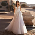 Vestidos de novia para boda en la playa, mujer sexy, escote en V grande, estampado floral 3D, tul, sin mangas, vestidos de novia, vestido de novia, robe maríée
