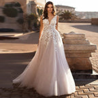 Vestidos de novia para boda en la playa, mujer sexy, escote en V grande, estampado floral 3D, tul, sin mangas, vestidos de novia, vestido de novia, robe maríée