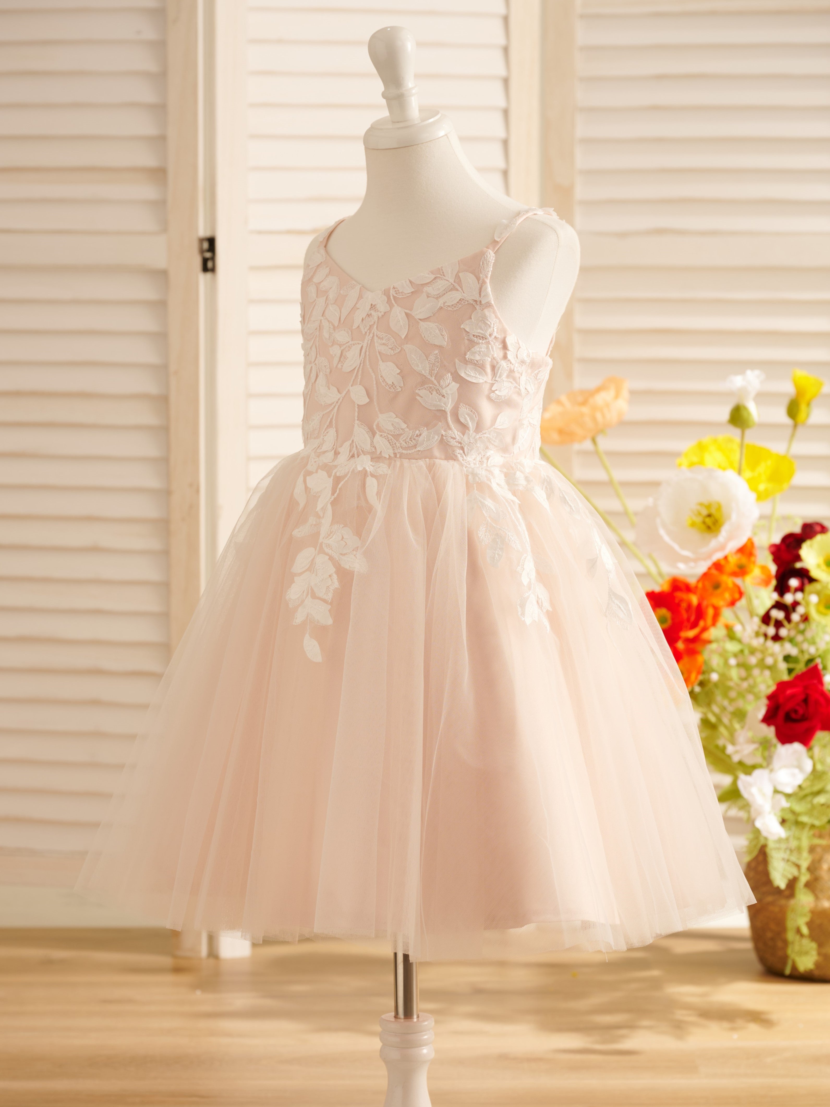 Vestido de niña de las flores de tul hasta la rodilla 