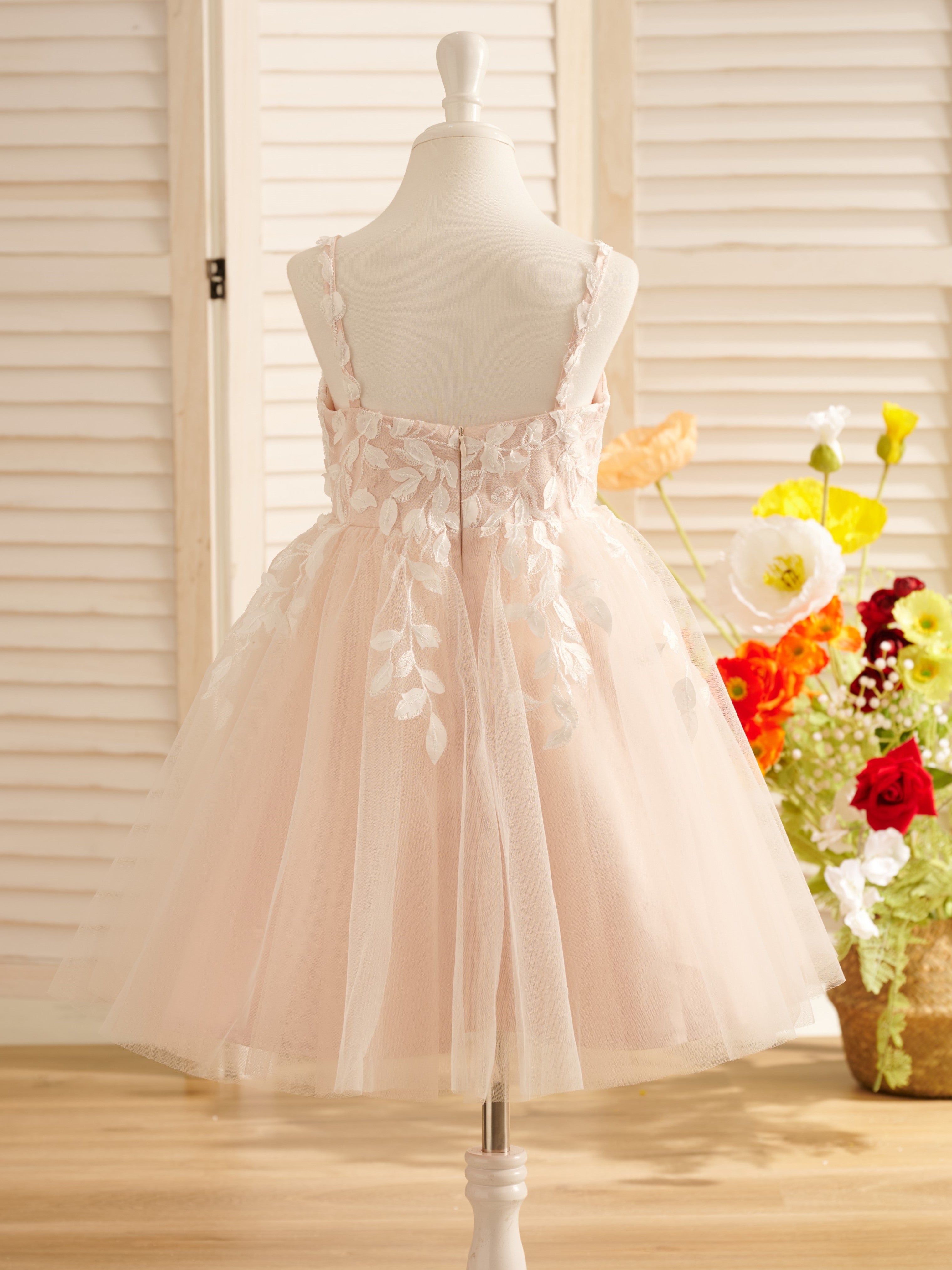 Vestido de niña de las flores de tul hasta la rodilla 