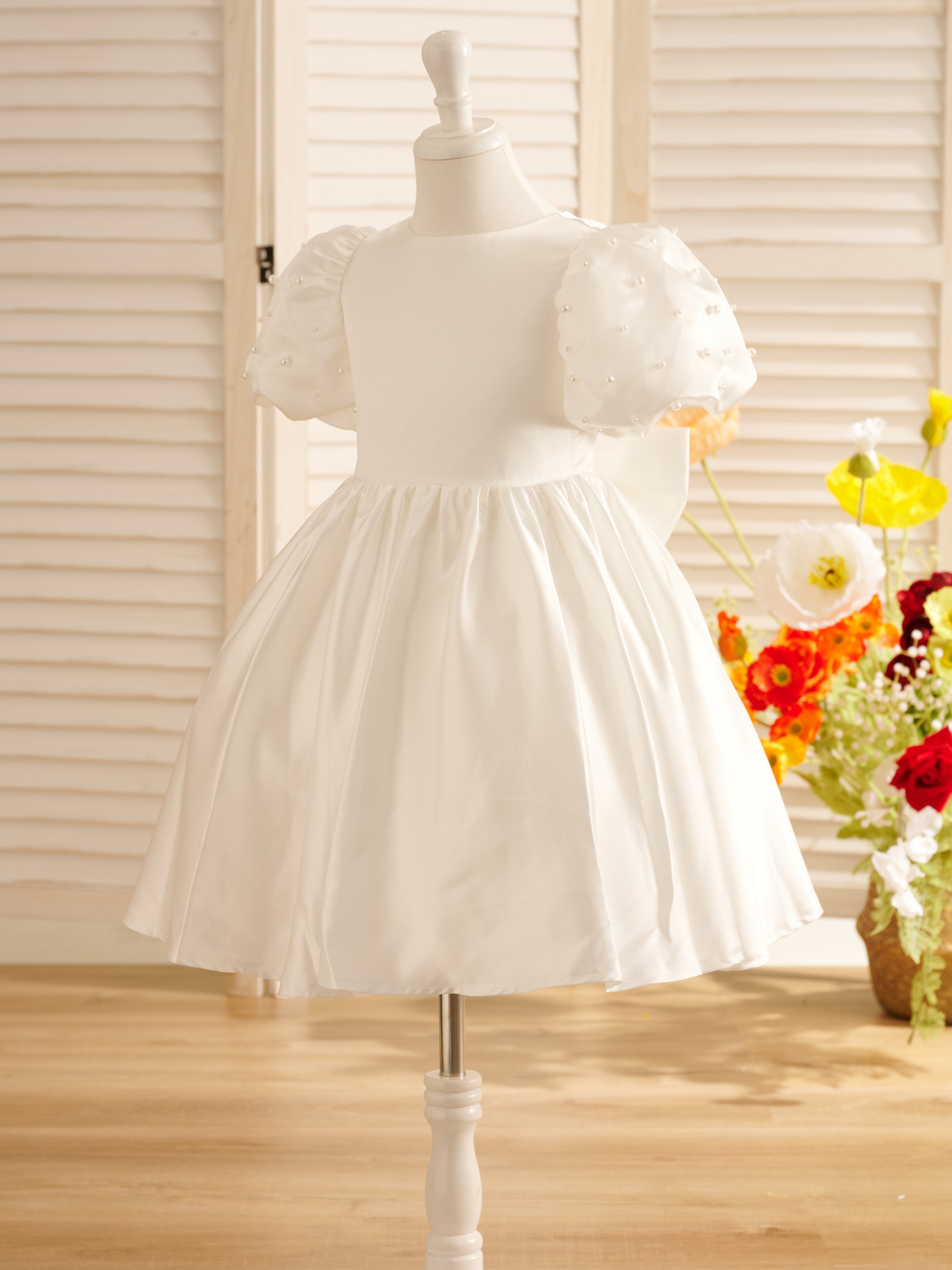 Vestido de princesa/vestido de princesa de satén hasta la rodilla para niña de las flores 