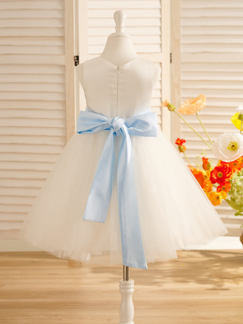 A-Line Satin Tulle Knee-length Flower Girl Dress