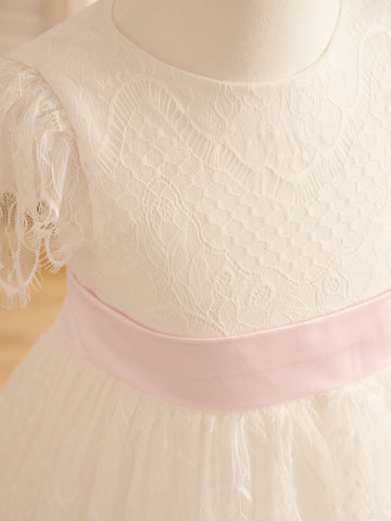 Vestido de niña de las flores de la Primera Comunión color marfil con encaje 