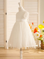 Vestido de niña de las flores de la Primera Comunión color marfil con encaje 