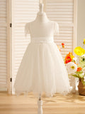 Vestido de niña de las flores de la Primera Comunión color marfil con encaje 