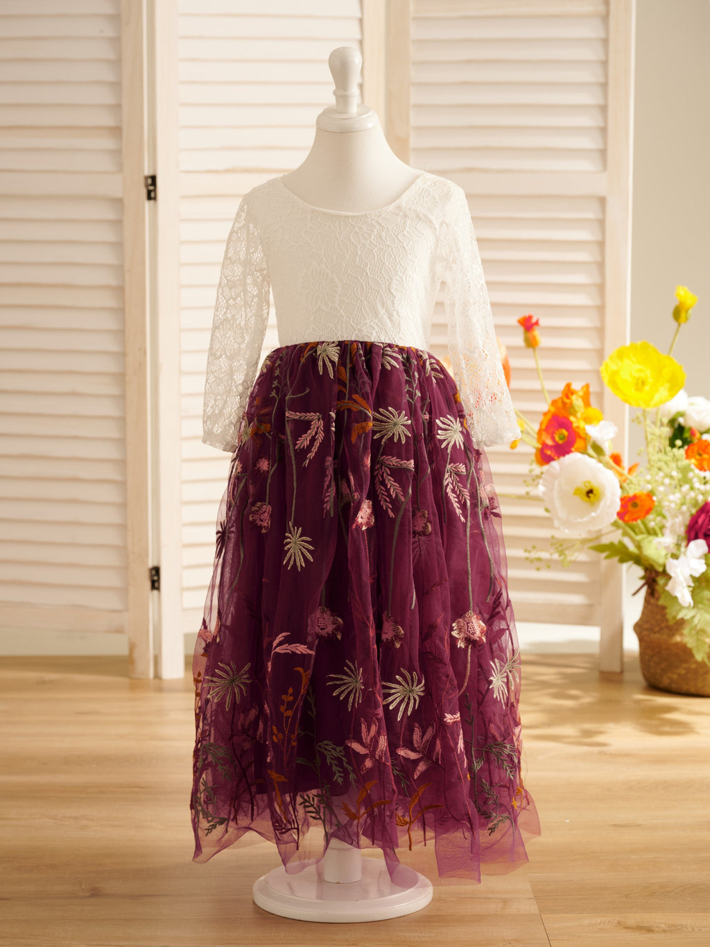 Robe de demoiselle d'honneur bohème de jardin en tulle, coupe trapèze, longue 