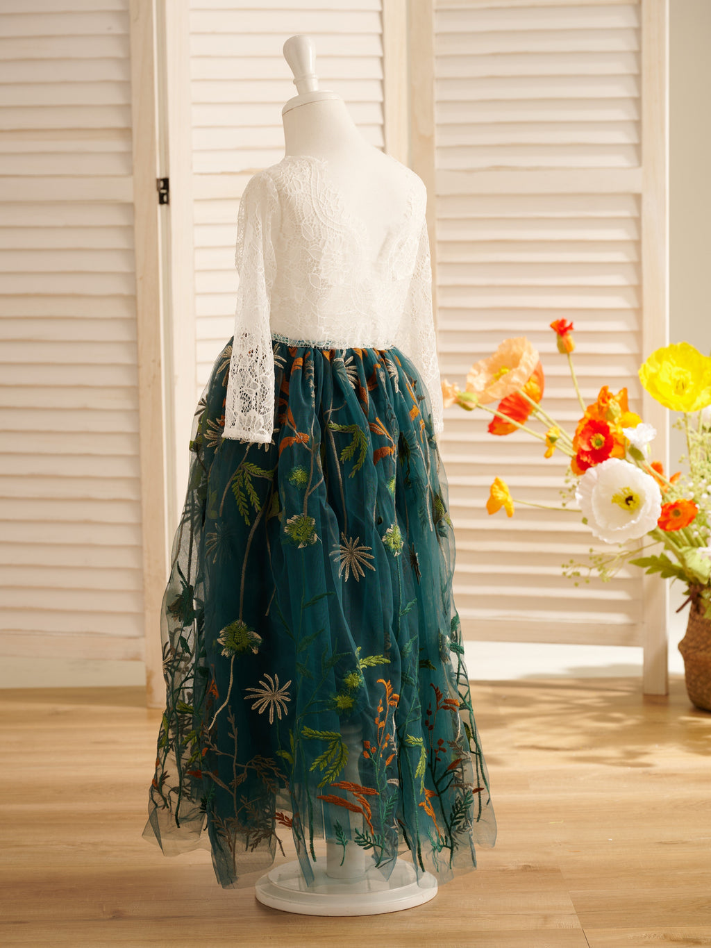 Robe de demoiselle d'honneur bohème de jardin en tulle, coupe trapèze, longue 