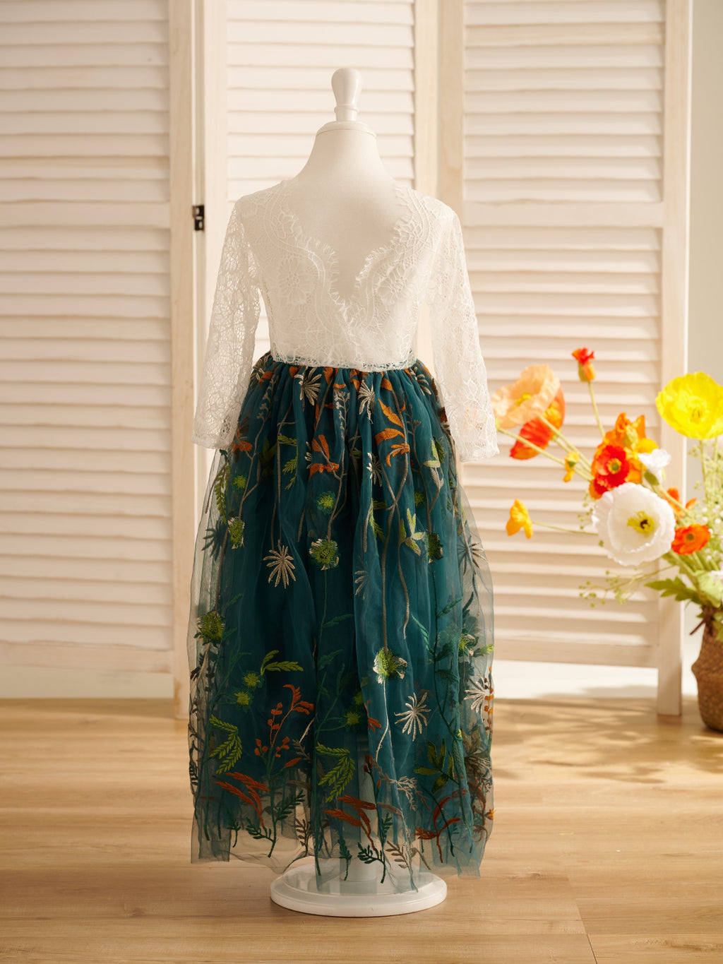 Robe de demoiselle d'honneur bohème de jardin en tulle, coupe trapèze, longue 