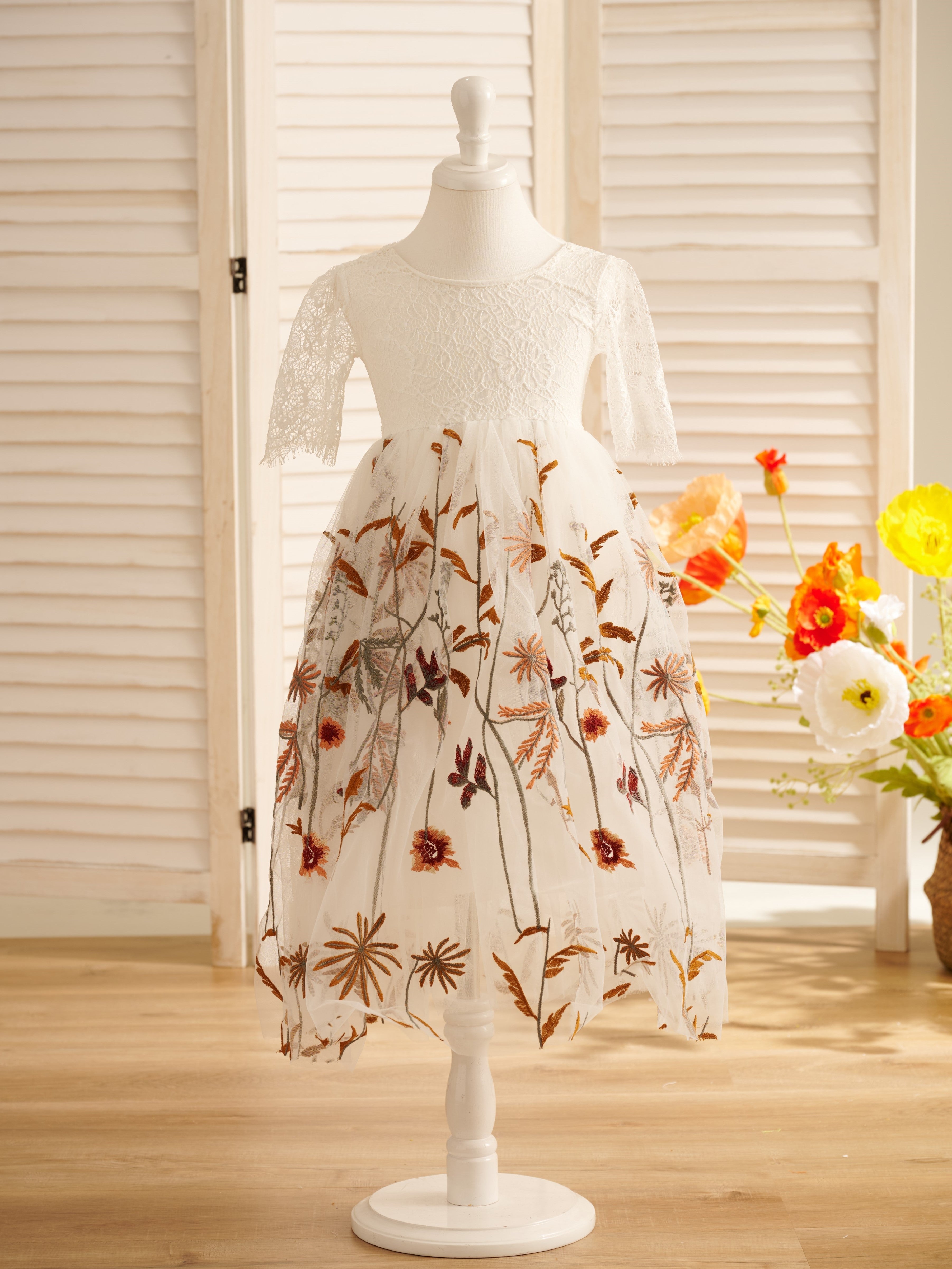 Vestido largo de tul estilo boho para niña de las flores 