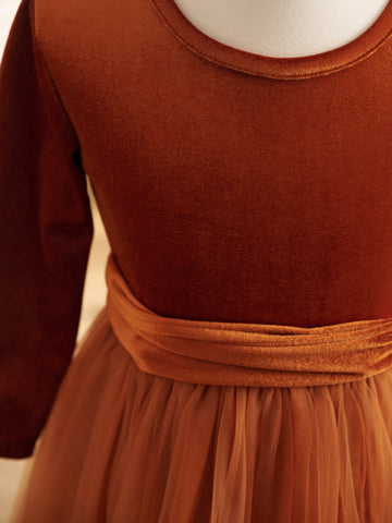 Vestido de niña de las flores de terciopelo hasta los tobillos para invierno 