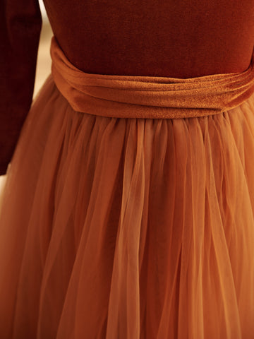 Vestido de niña de las flores de terciopelo hasta los tobillos para invierno 