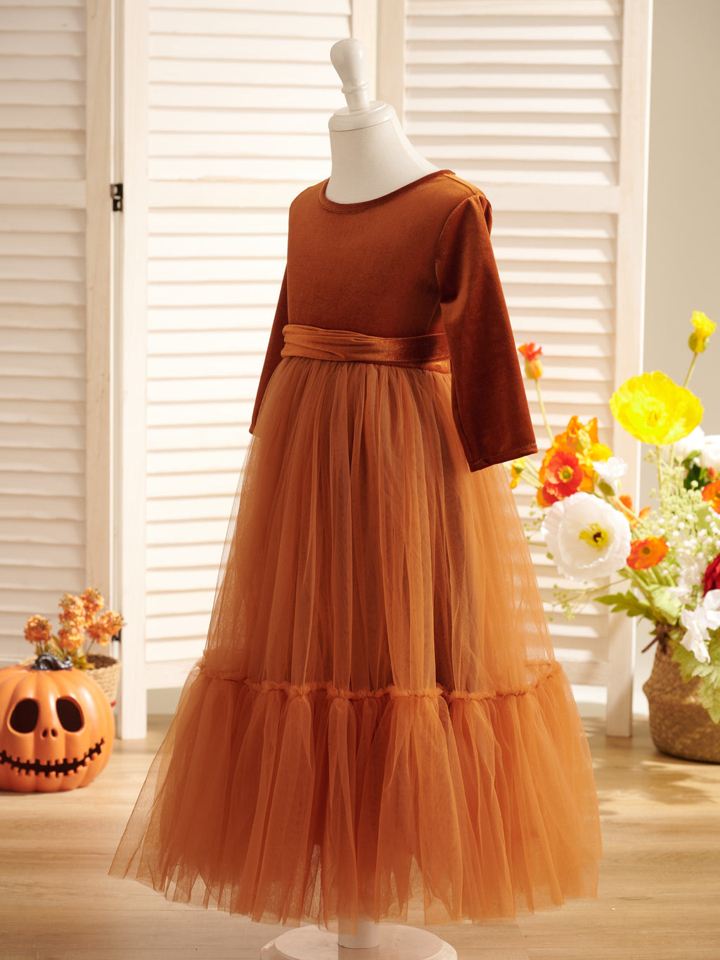 Robe de demoiselle d'honneur d'hiver en velours, longueur cheville 