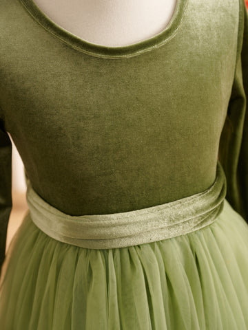 Vestido de niña de las flores de terciopelo hasta los tobillos para invierno 