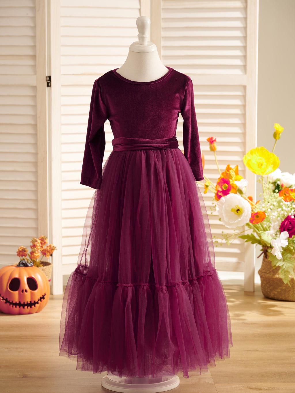 Robe de demoiselle d'honneur d'hiver en velours, longueur cheville 
