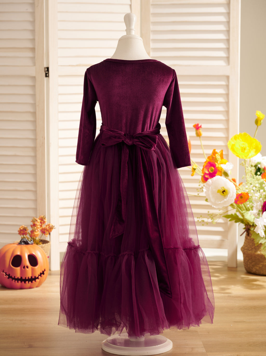 Robe de demoiselle d'honneur d'hiver en velours, longueur cheville 