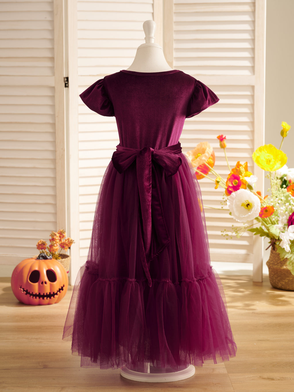 Robe de demoiselle d'honneur d'hiver en velours, longue jusqu'au sol 