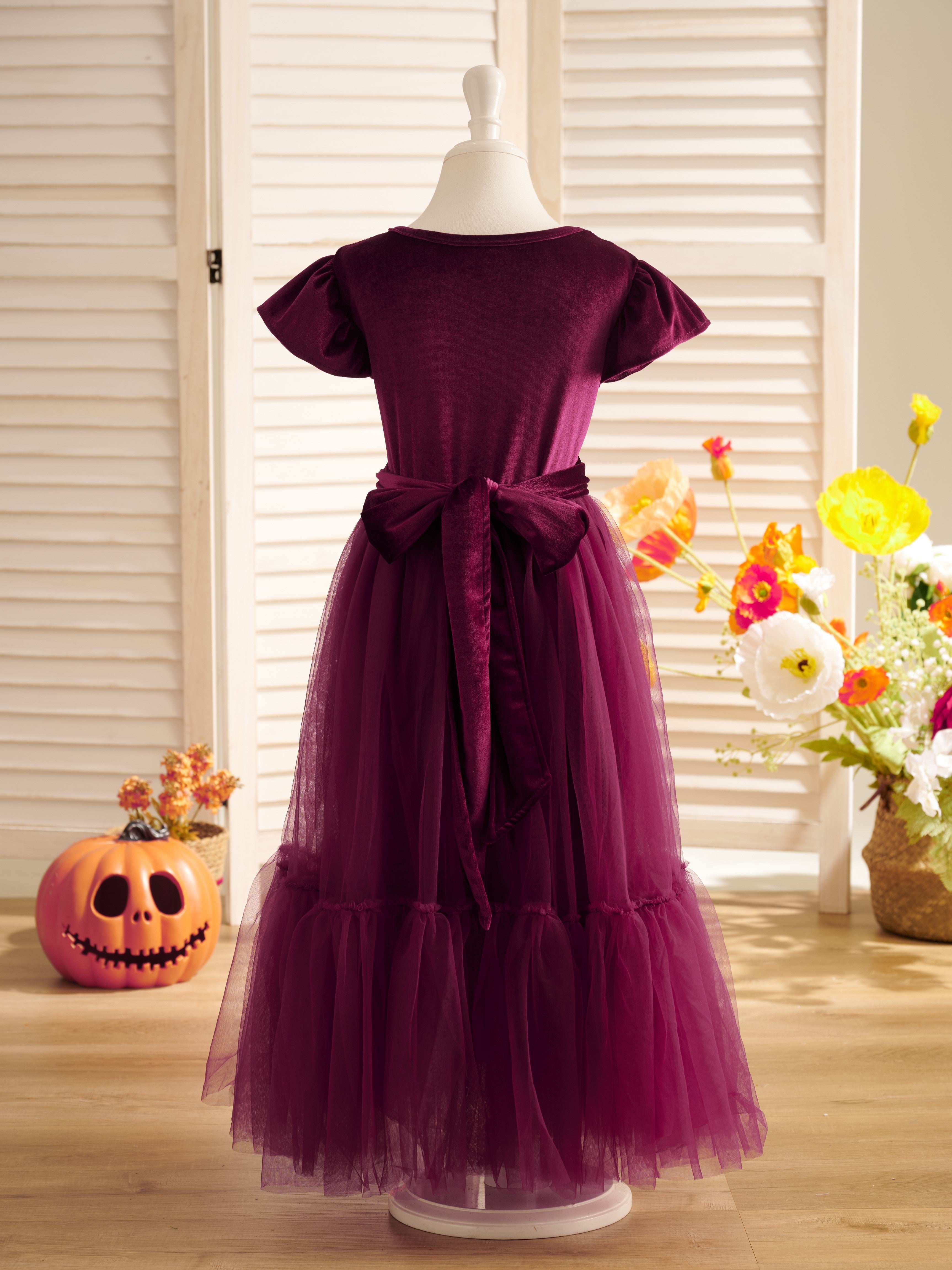 Robe de demoiselle d'honneur d'hiver en velours, longue jusqu'au sol 