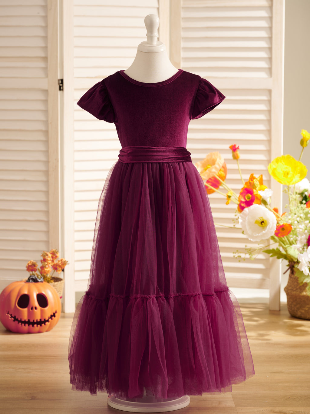 Robe de demoiselle d'honneur d'hiver en velours, longue jusqu'au sol 