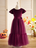 Robe de demoiselle d'honneur d'hiver en velours, longue jusqu'au sol 