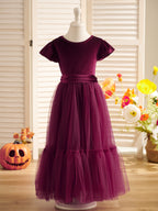 Robe de demoiselle d'honneur d'hiver en velours, longue jusqu'au sol 