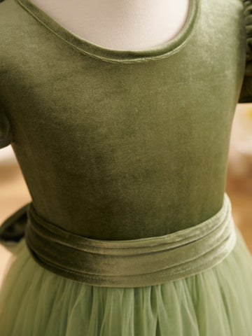 Robe de demoiselle d'honneur d'hiver en velours, longue jusqu'au sol 