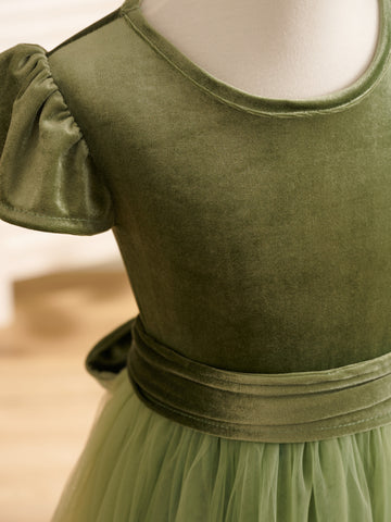 Robe de demoiselle d'honneur d'hiver en velours, longue jusqu'au sol 