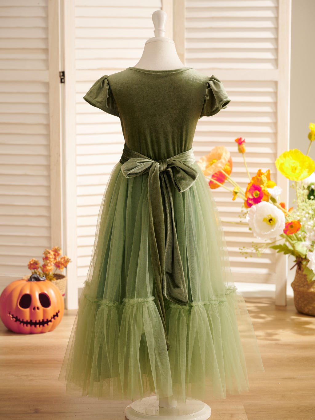 Robe de demoiselle d'honneur d'hiver en velours, longue jusqu'au sol 