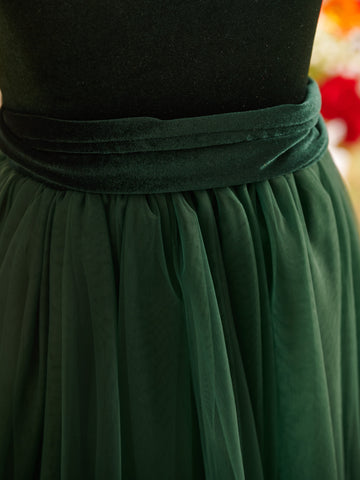 Robe de demoiselle d'honneur d'hiver en velours, longue jusqu'au sol 