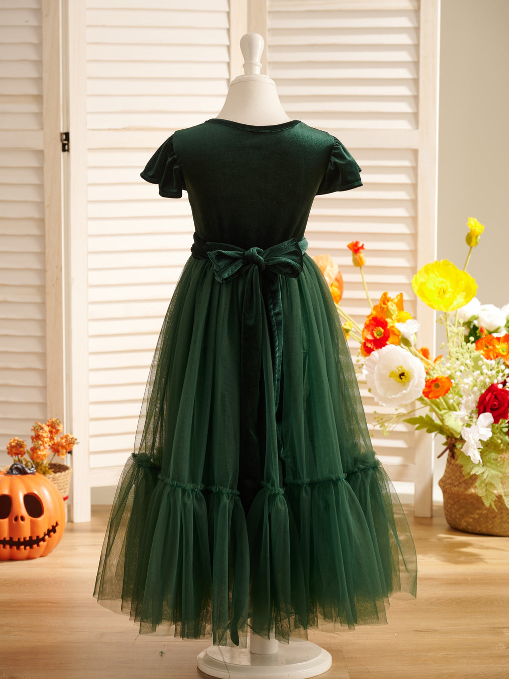 Robe de demoiselle d'honneur d'hiver en velours, longue jusqu'au sol 